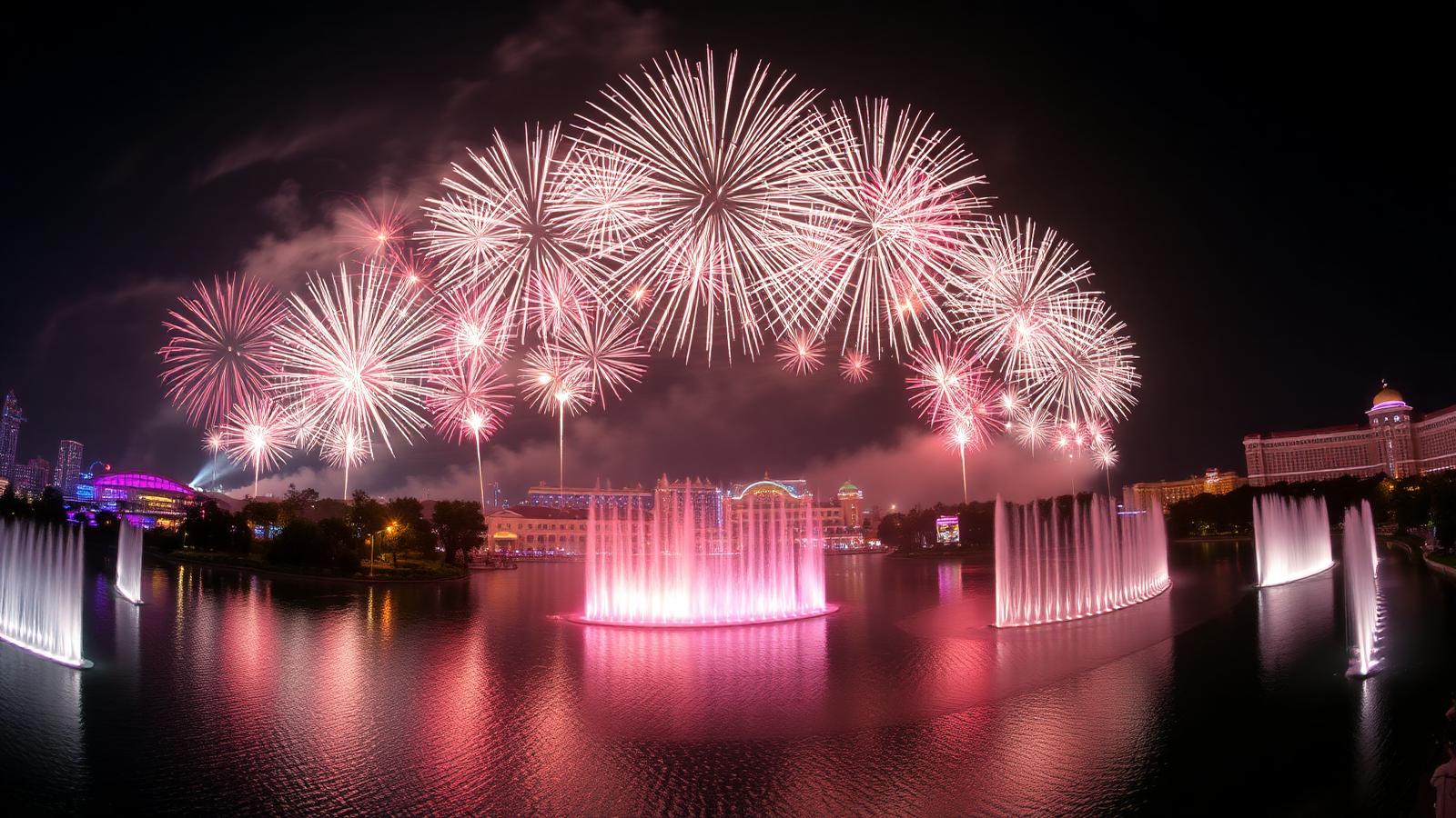 Fogos noturnos sobre a lagoa do Epcot