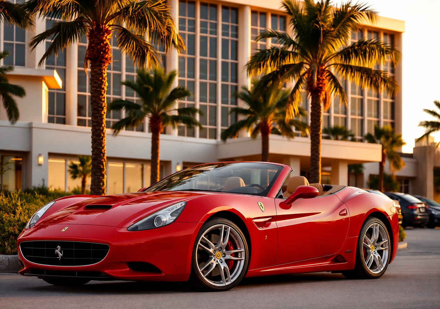 Ferrari em frente a hotel de luxo em Orlando