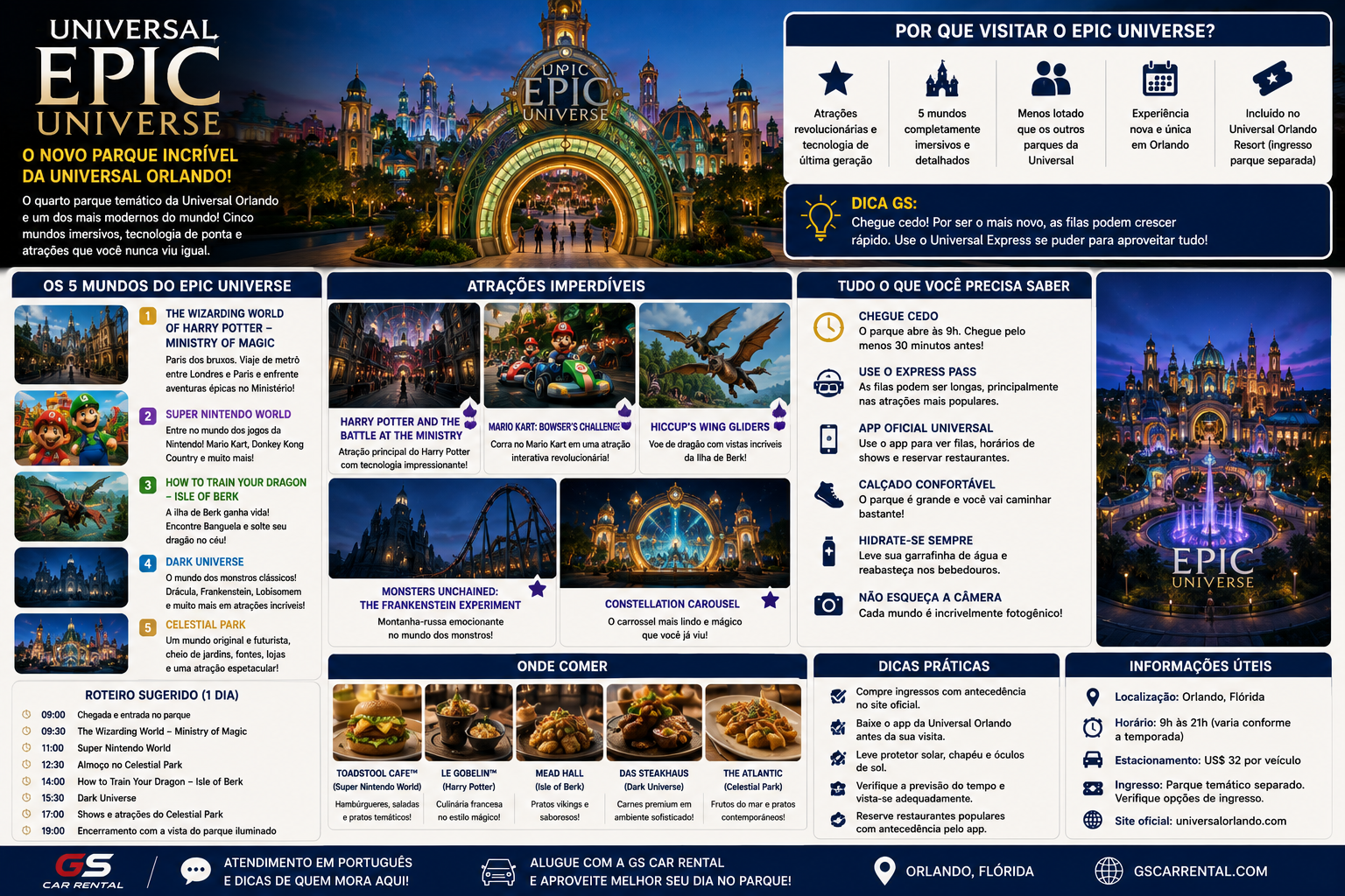 Mapa do Epic Universe com Celestial Park ao centro