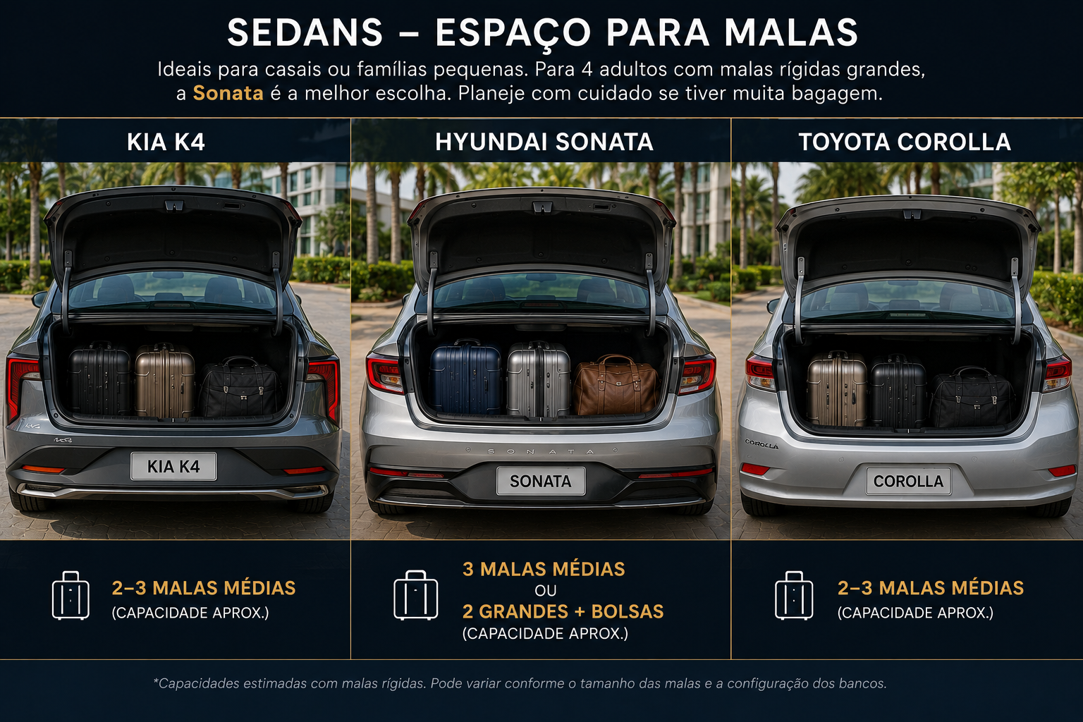 Porta-malas de sedan com malas