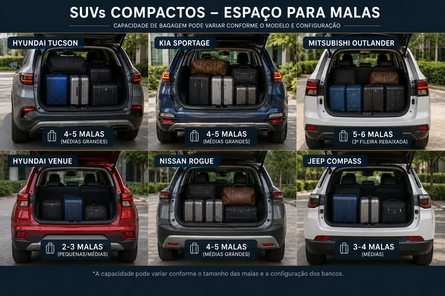 Porta-malas de SUV compacto com malas