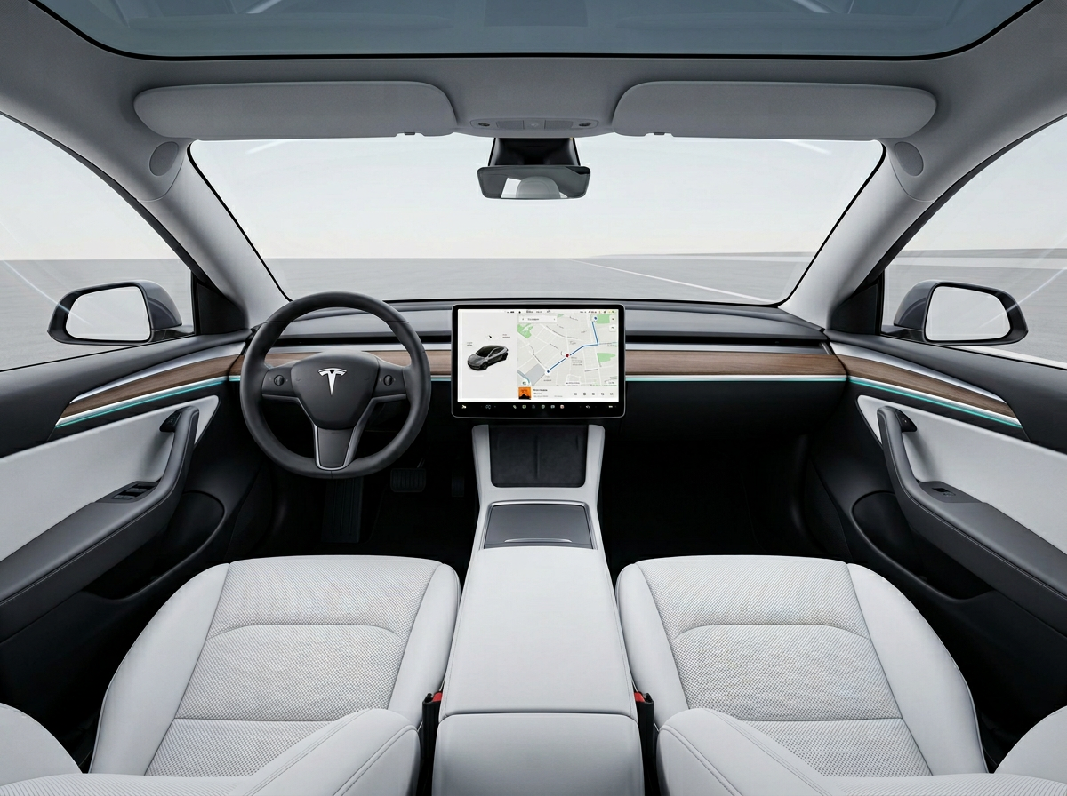 Interior do Tesla Model Y com tela de 15 polegadas