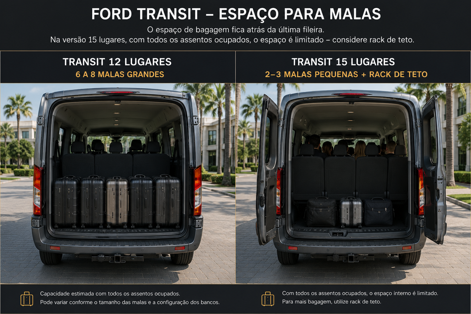 Traseira da Ford Transit com malas