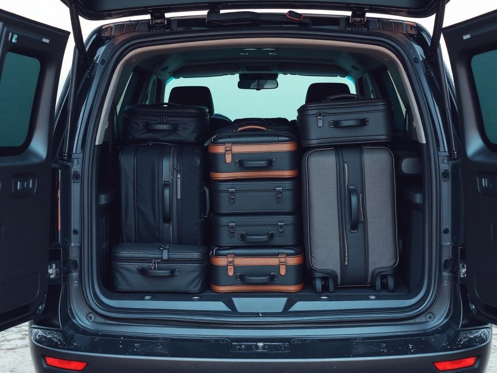 Porta-malas da minivan com malas