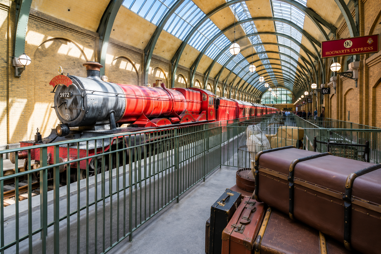 Hogwarts Express na plataforma com vapor